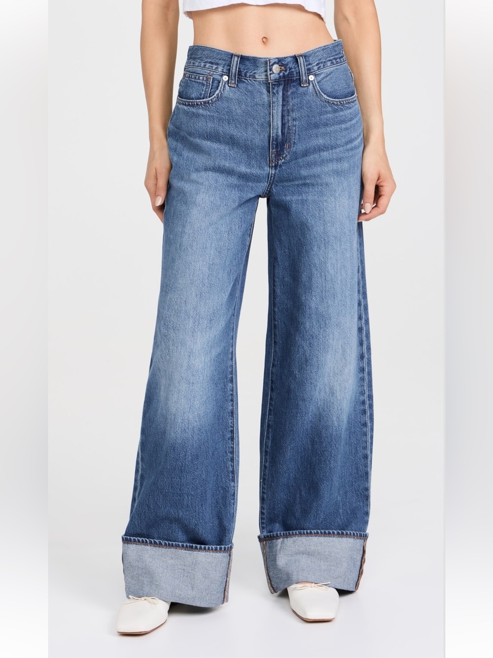 Madewell Mid Rise Wide Leg Jeans in Medium Blue Wash